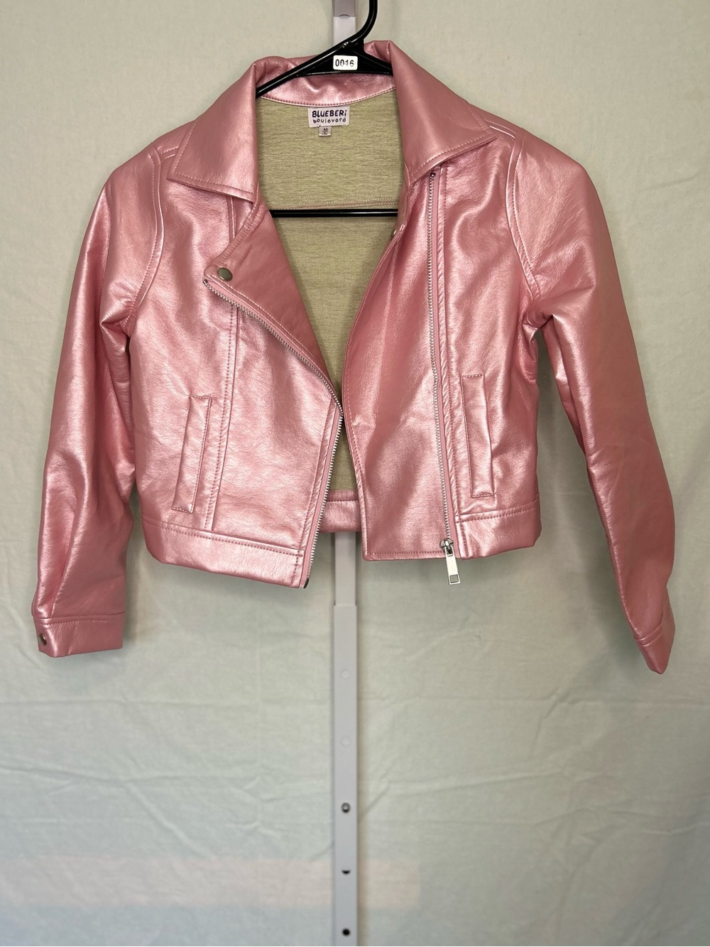 Blueberi Boulevard Girls Metallic Pink Faux Leather Moto Jacket Size M